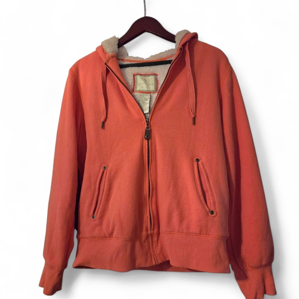 Green Tea Sherpa Lined  Hooded Jacket 90's Grunge Coral Size Large